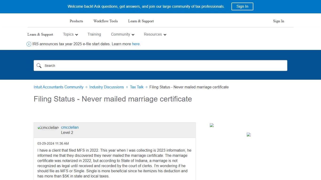 Filing Status - Never mailed marriage certificate - Intuit Accountants Community